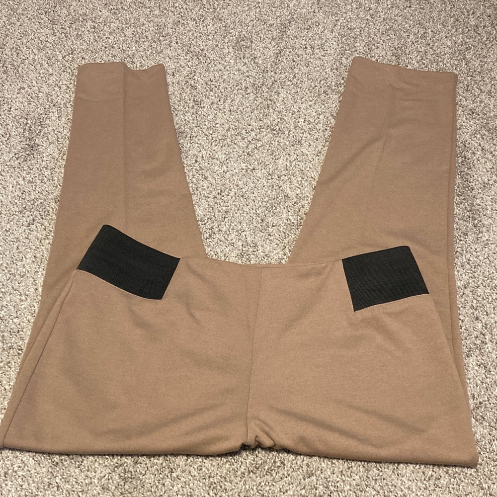 LG Brown pull on pants with elastic waist, NWOT